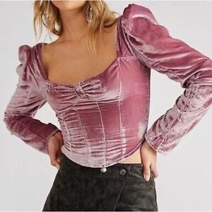 NWOT Free People Bridgette velvet puff long sleeve crop top